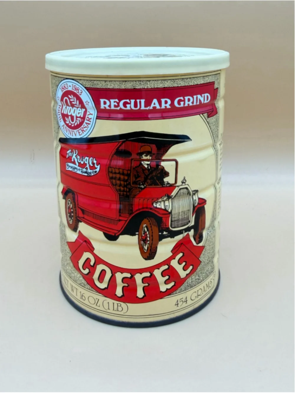 Kroger Vintage 1983 Anniversary Coffee Tin Canister One Size Beige Red